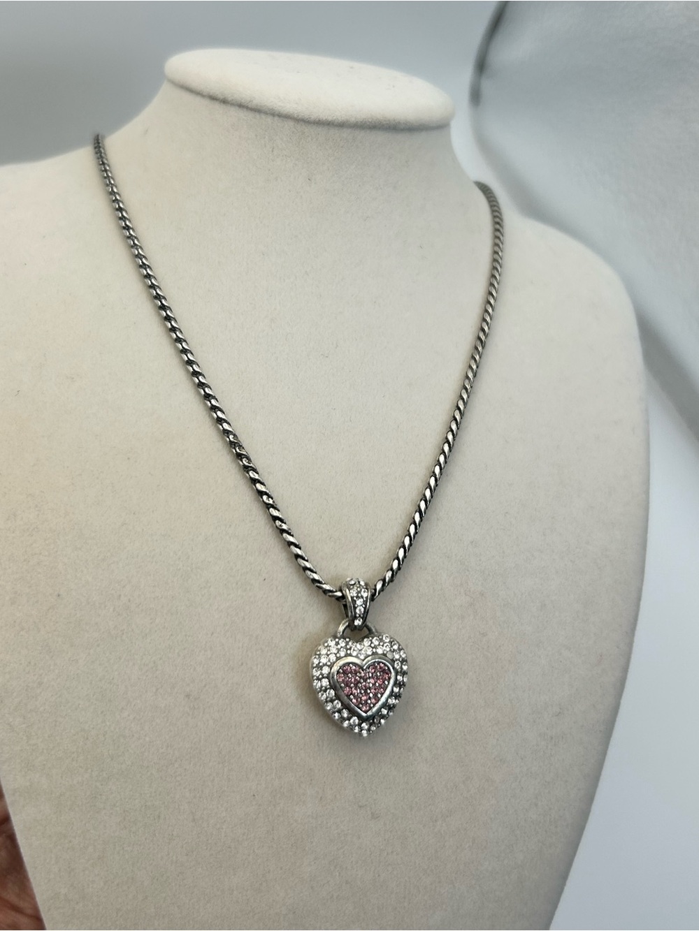 Brighton Spread The Love Necklace 18" Pink Crystals Heart Pendant Silver Plated - Picture 4 of 11